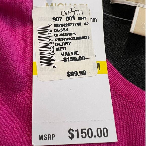 MIchael Kors Sweater Dress Size M Gray and Hot Pink Color Block NEW - Picture 8 of 8